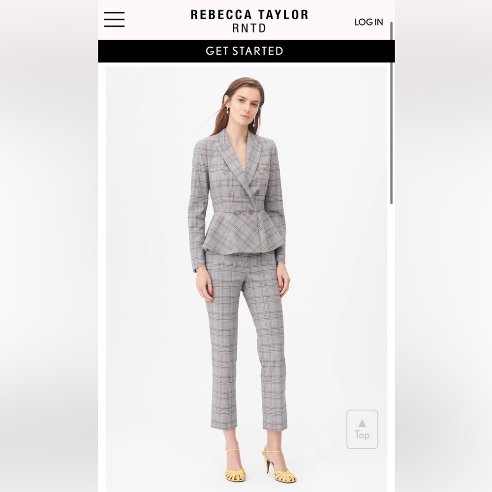 REBECCA TAYLOR - Tailored Plaid Peplum Suit Jacket and Pants- Robins Egg Colour